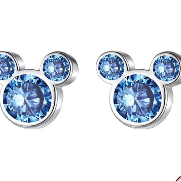 Mickey Mouse Blue Crystal Silver Stud Earrings - Picture 6 of 12
